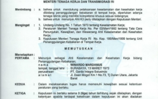 Surat Penunjukan sebagai AK3 Khusus Penanggulangan Kebakaran